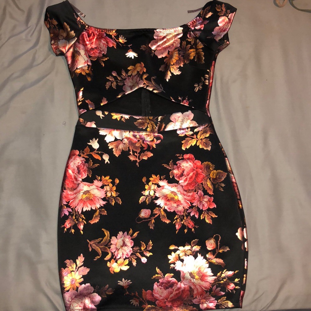 Off the shoulder black floral dress